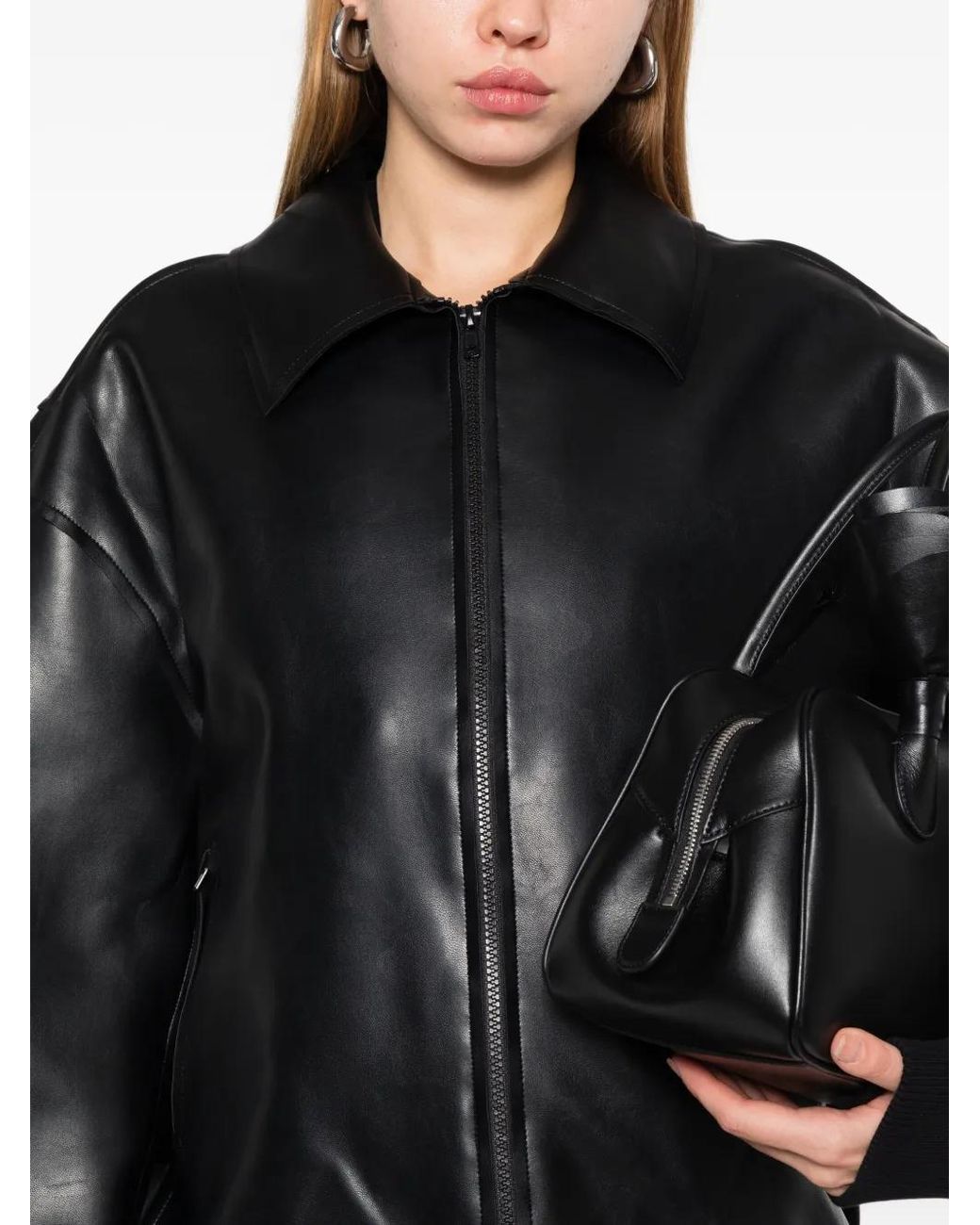 Norma Kamali Black Norma Faux-Leather Shirt Jacket