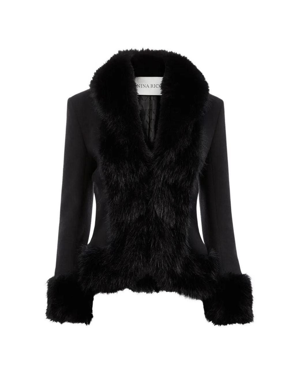 Nina Ricci Black Faux-Fur-Trim Rear-Bow Jacket