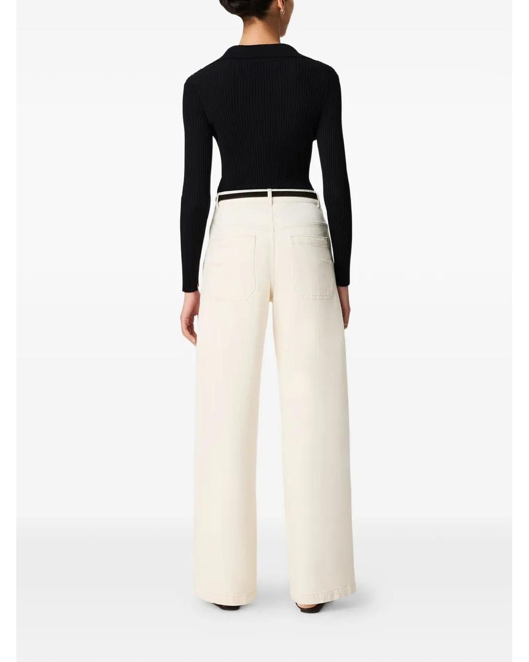 Another Tomorrow Black Ribbed-Knit Polo Top