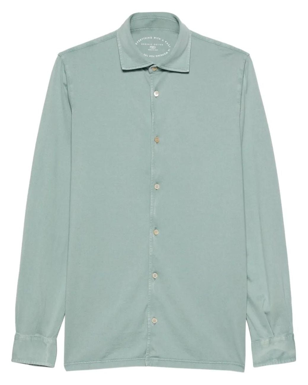 Fedeli Green Plain Organic-Cotton Shirt for men
