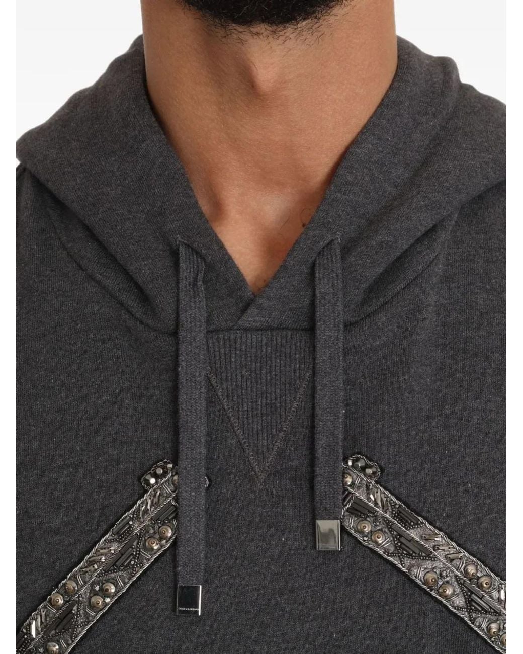 Dolce & Gabbana Black Bead-Embroidered Hoodie for men