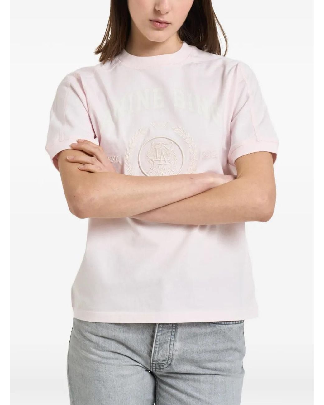 Anine Bing White T-Shirt À Logo Et Broderie
