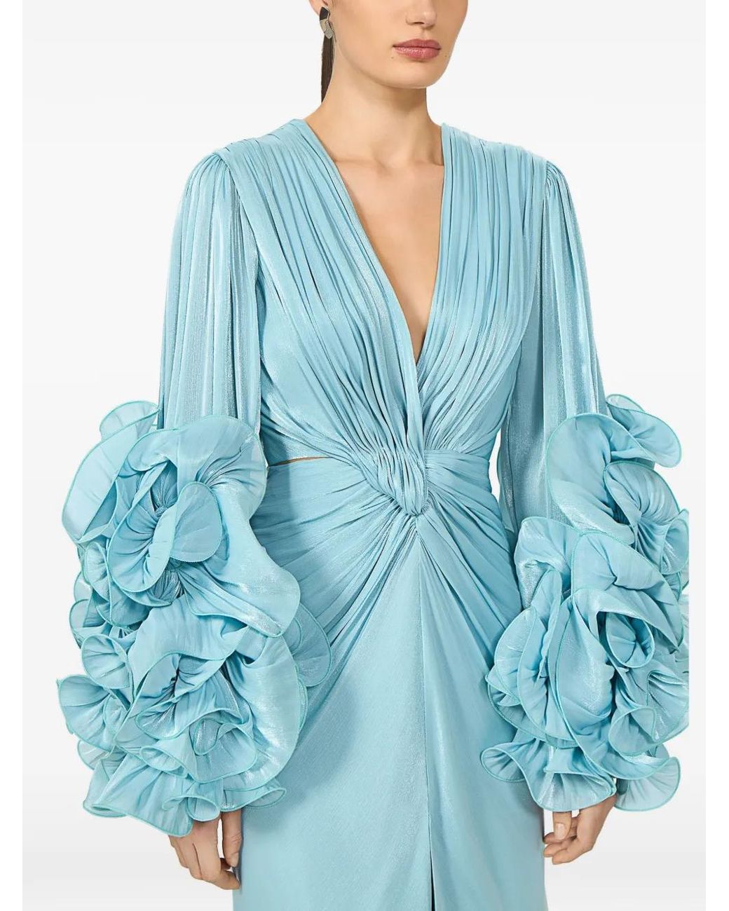Costarellos Blue Dulcie Ruffle-Sleeve Georgette Maxi Dress