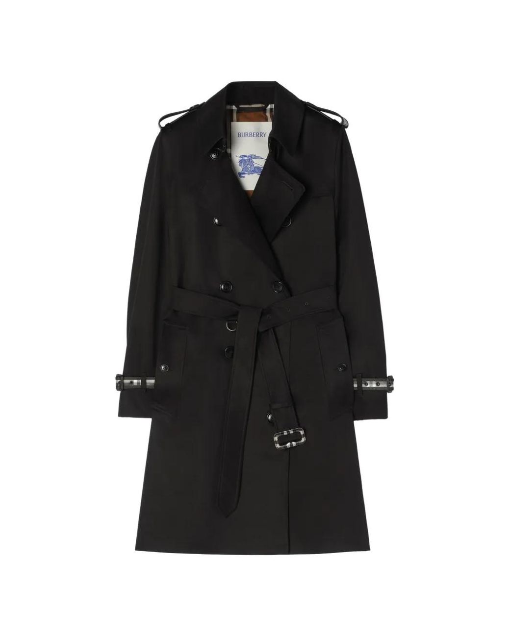 Burberry Black Mid-Length Gabardine Kensington Trench Coat