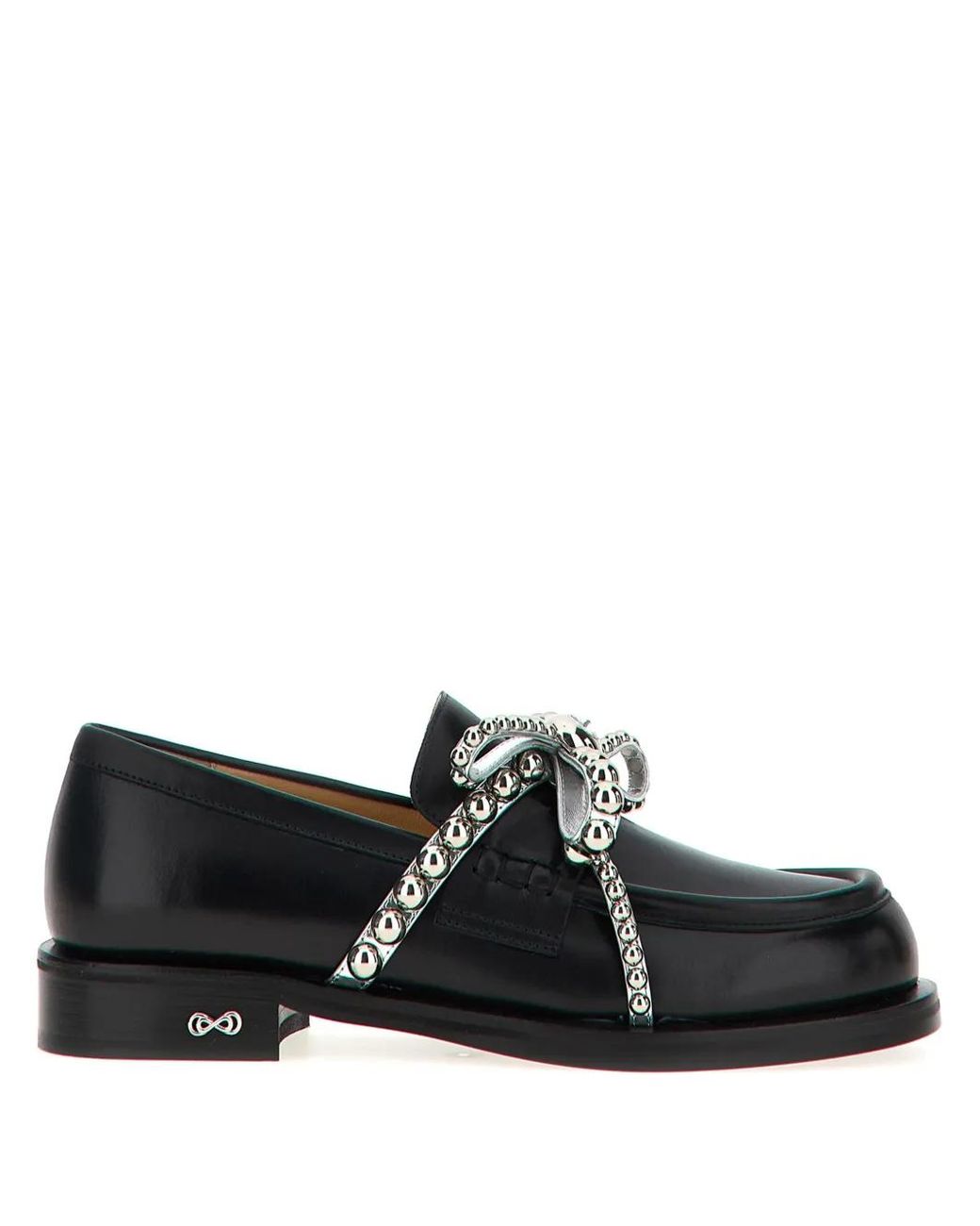 Mach & Mach Black Studded Bow Leather Loafers