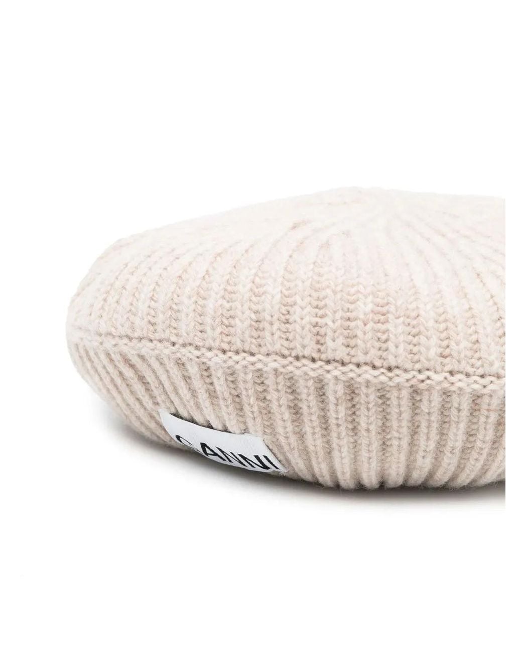 Ganni Natural Ribbed Wool Hat