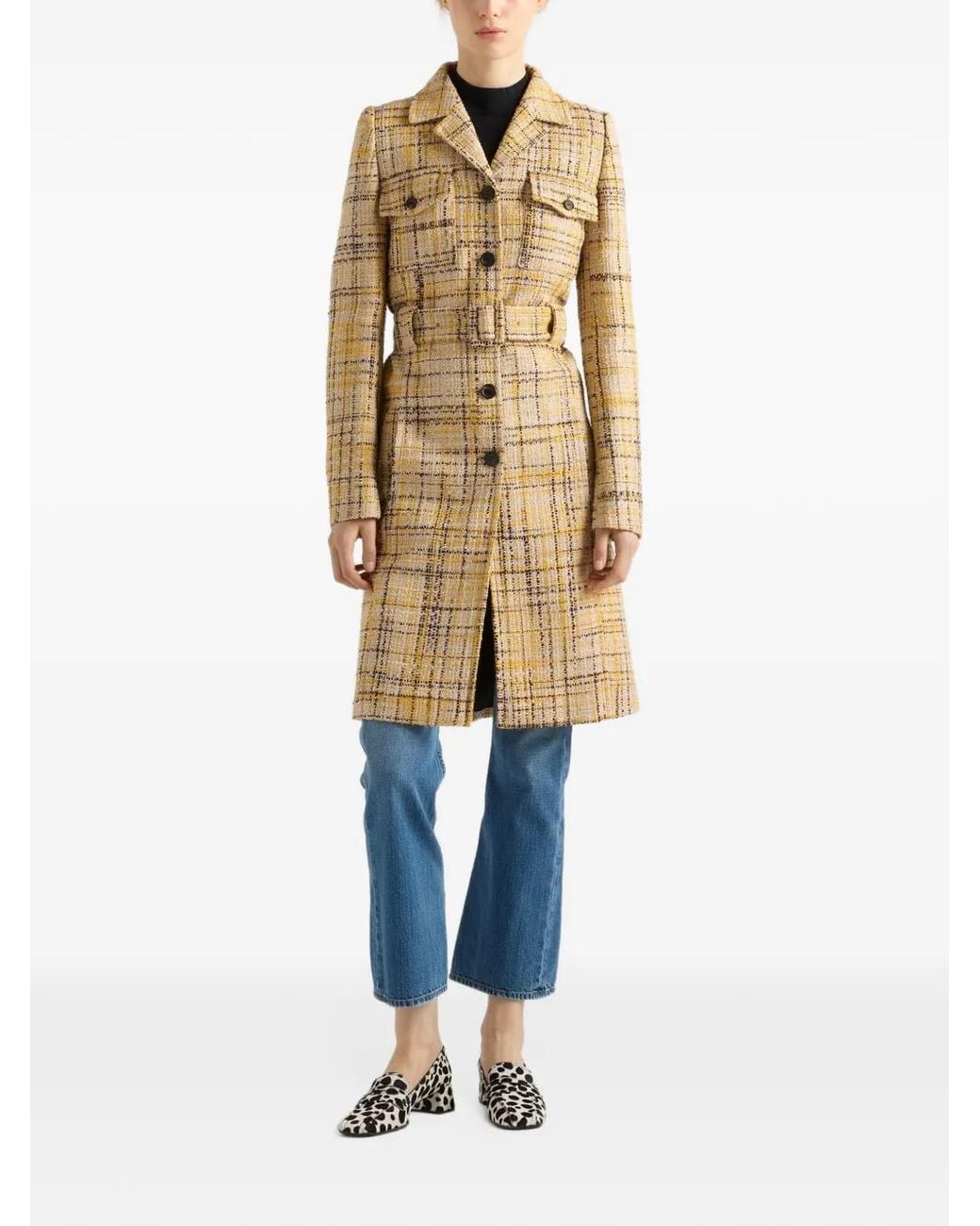 Prada Natural Single-Breasted Tweed Coat