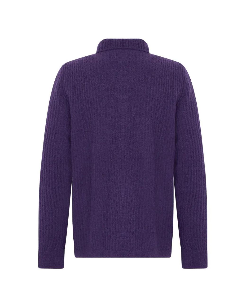 Fedeli Purple Ribbed-Knit Button-Up Cardigan for men