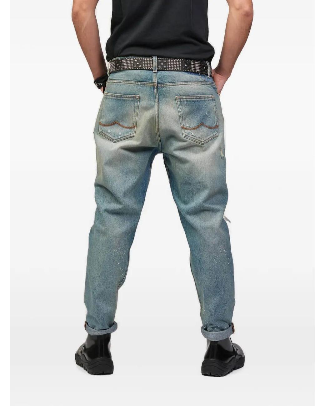 HTC Blue Distressed Loose-Fit Jeans for men