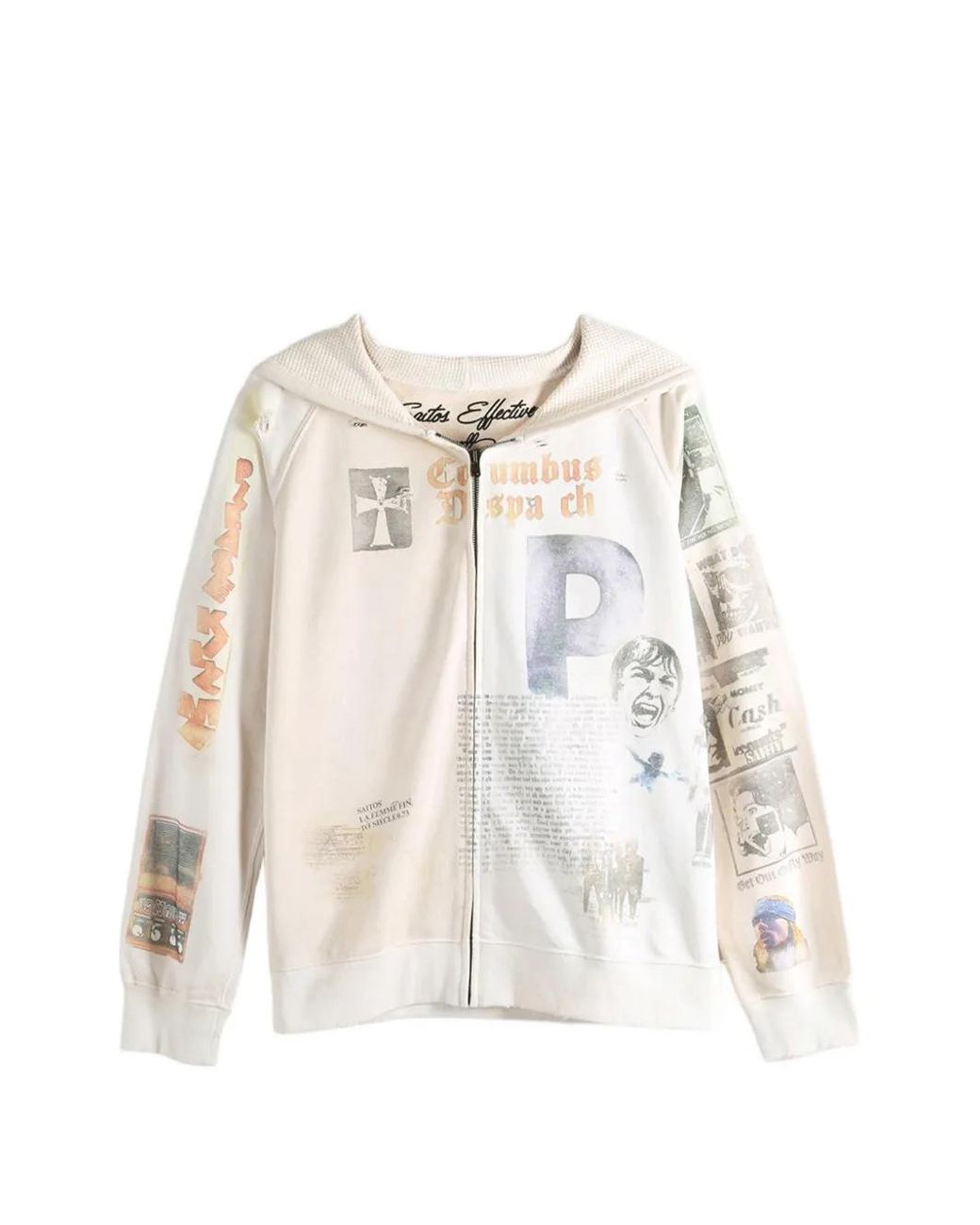 SAITOS White Long Live Rock Graphic-Print Distressed Cotton Hoodie for men