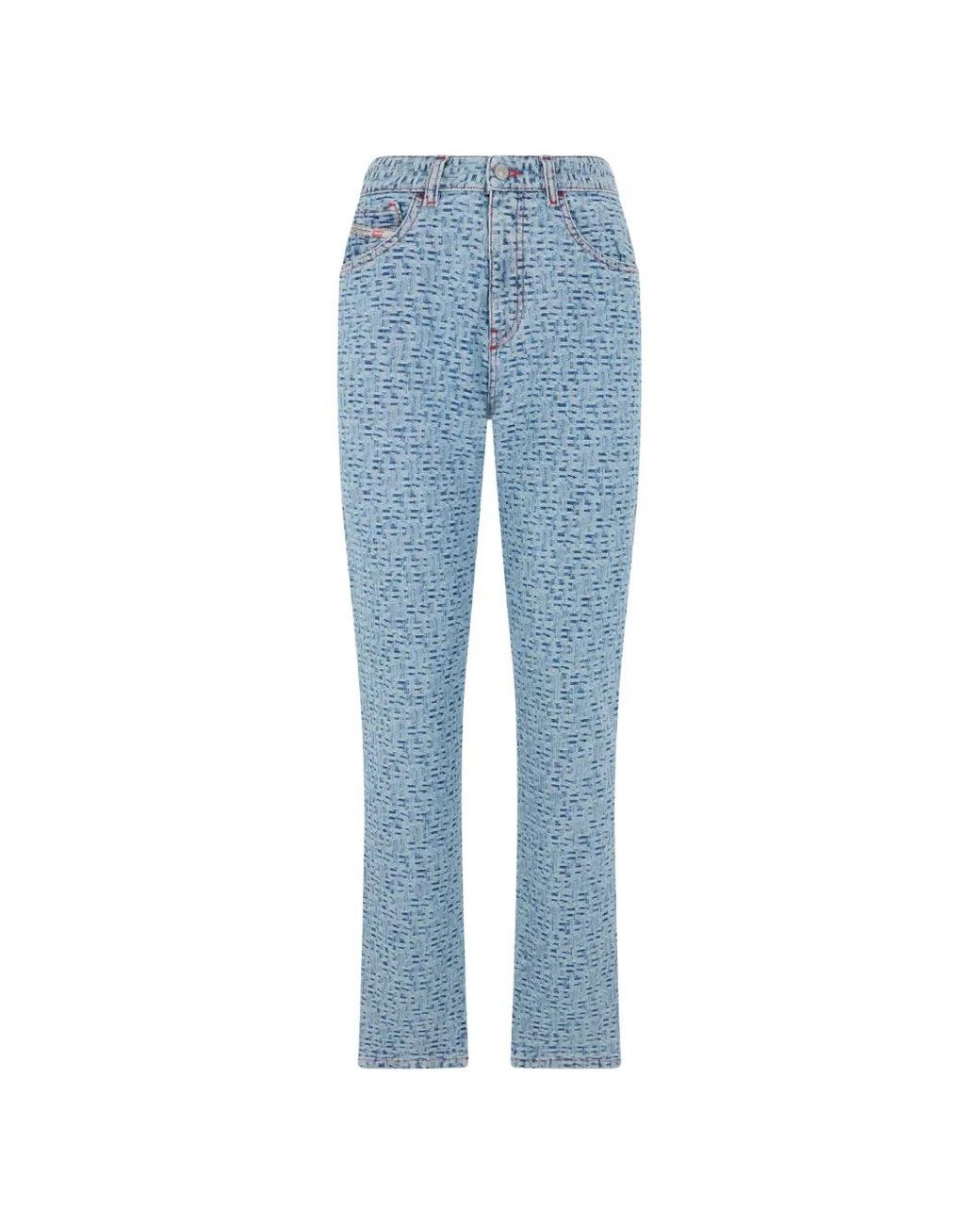 DIESEL Blue Monogram-Print Straight-Leg Jeans