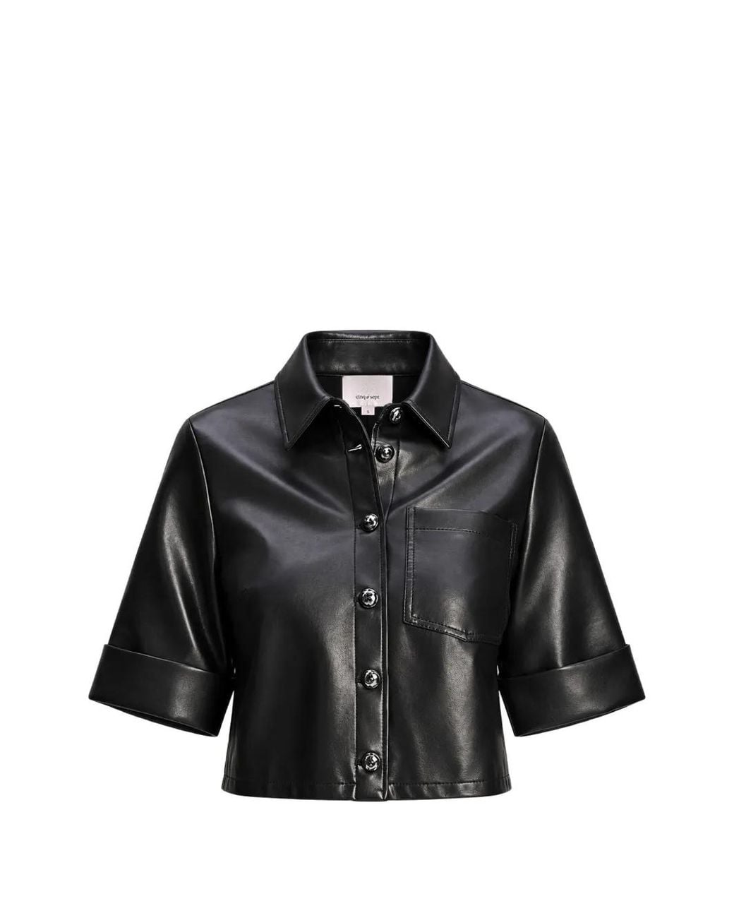 Cinq À Sept Black Aiden Faux-Leather Cropped Shirt
