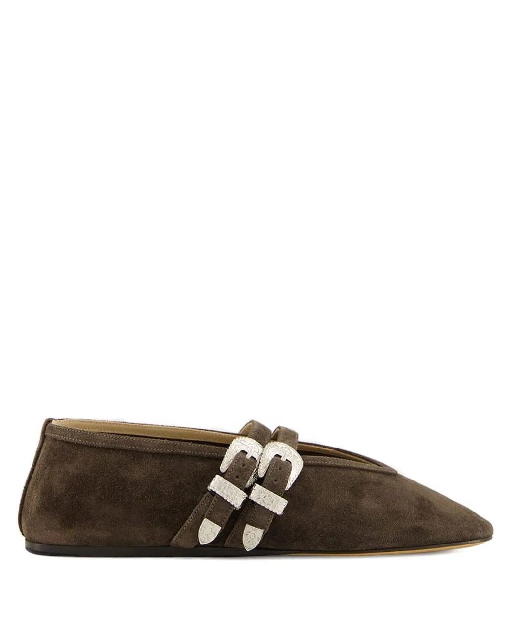 Le Monde Beryl Double-Buckle Suede Ballet Flats in Brown | Lyst