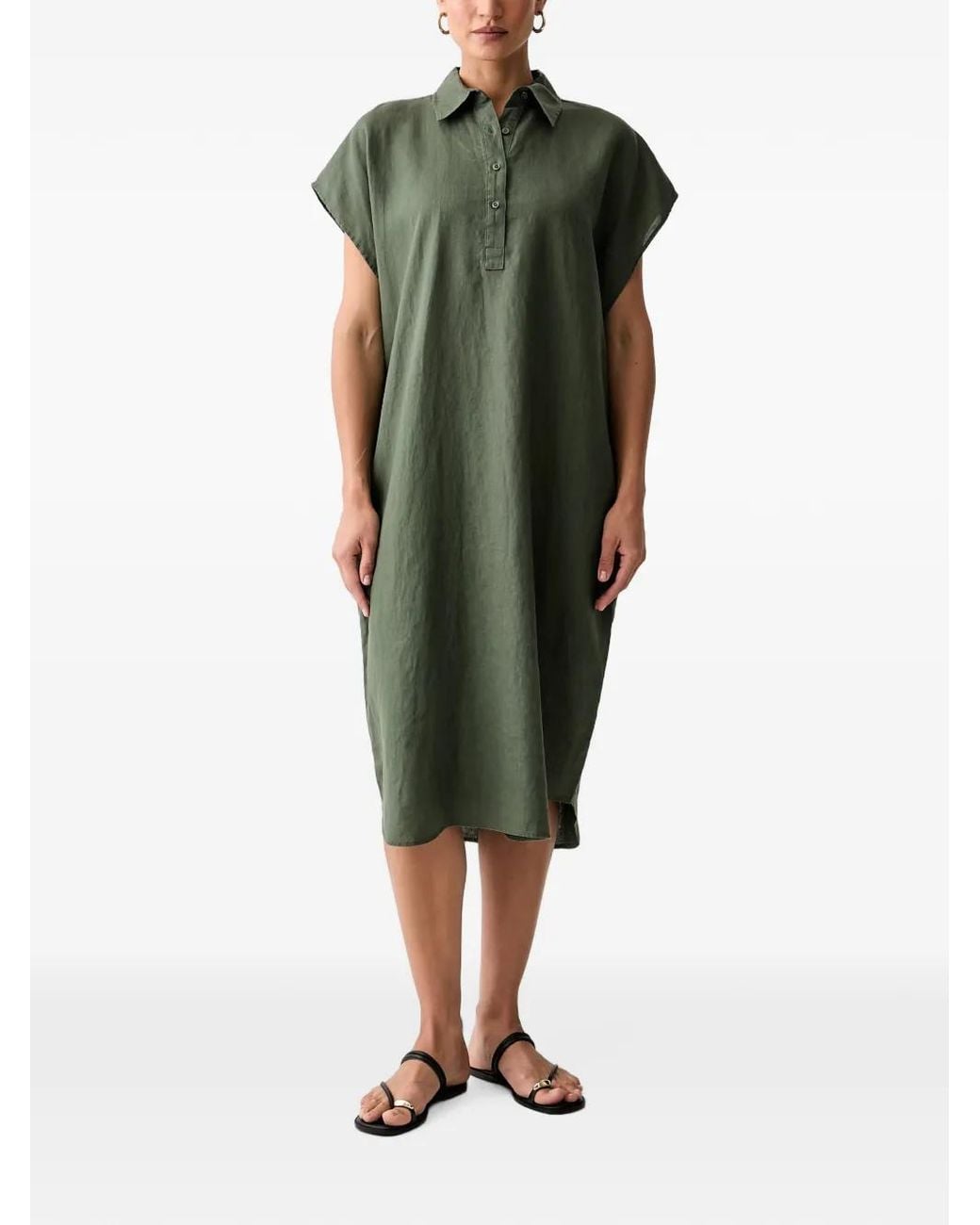 Benetton Green Short-Sleeved Midi Shirt Dress