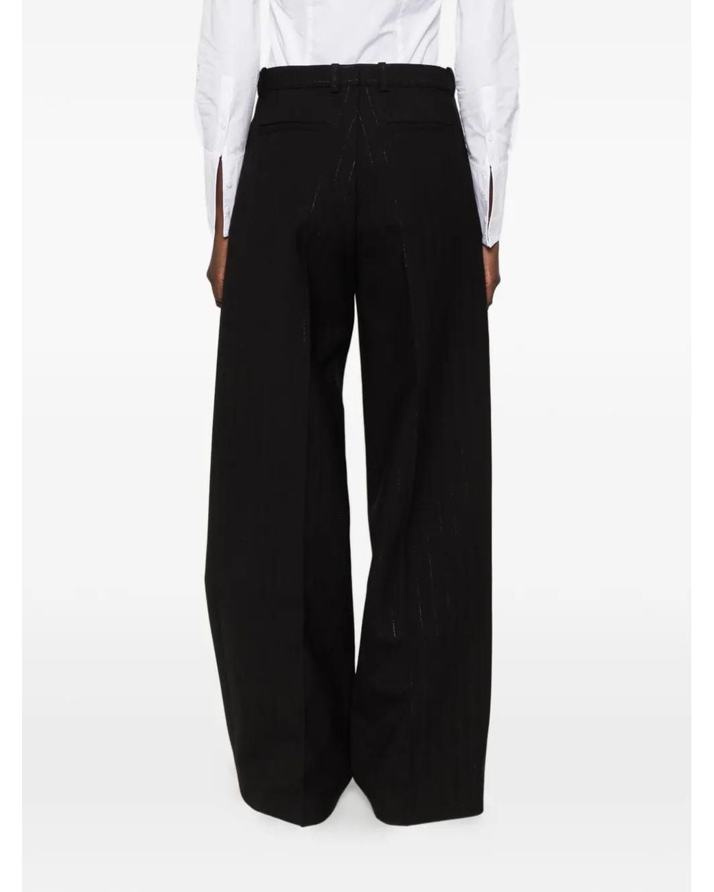 Sandro White Striped Wide-Leg Trousers
