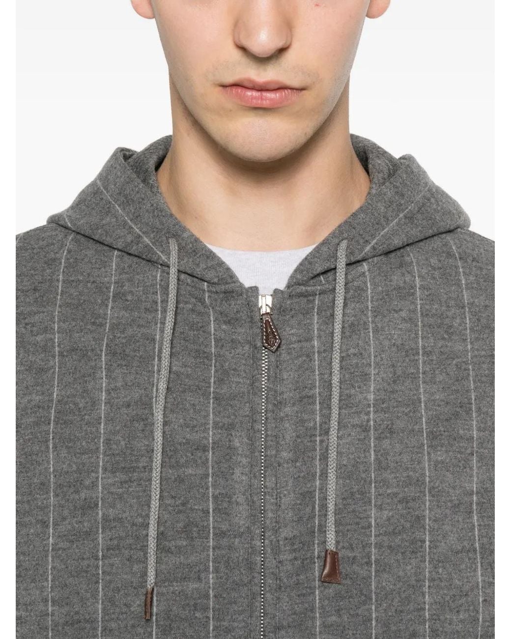 Eleventy Gray Pinstripe-Pattern Zip-Up Hoodie for men