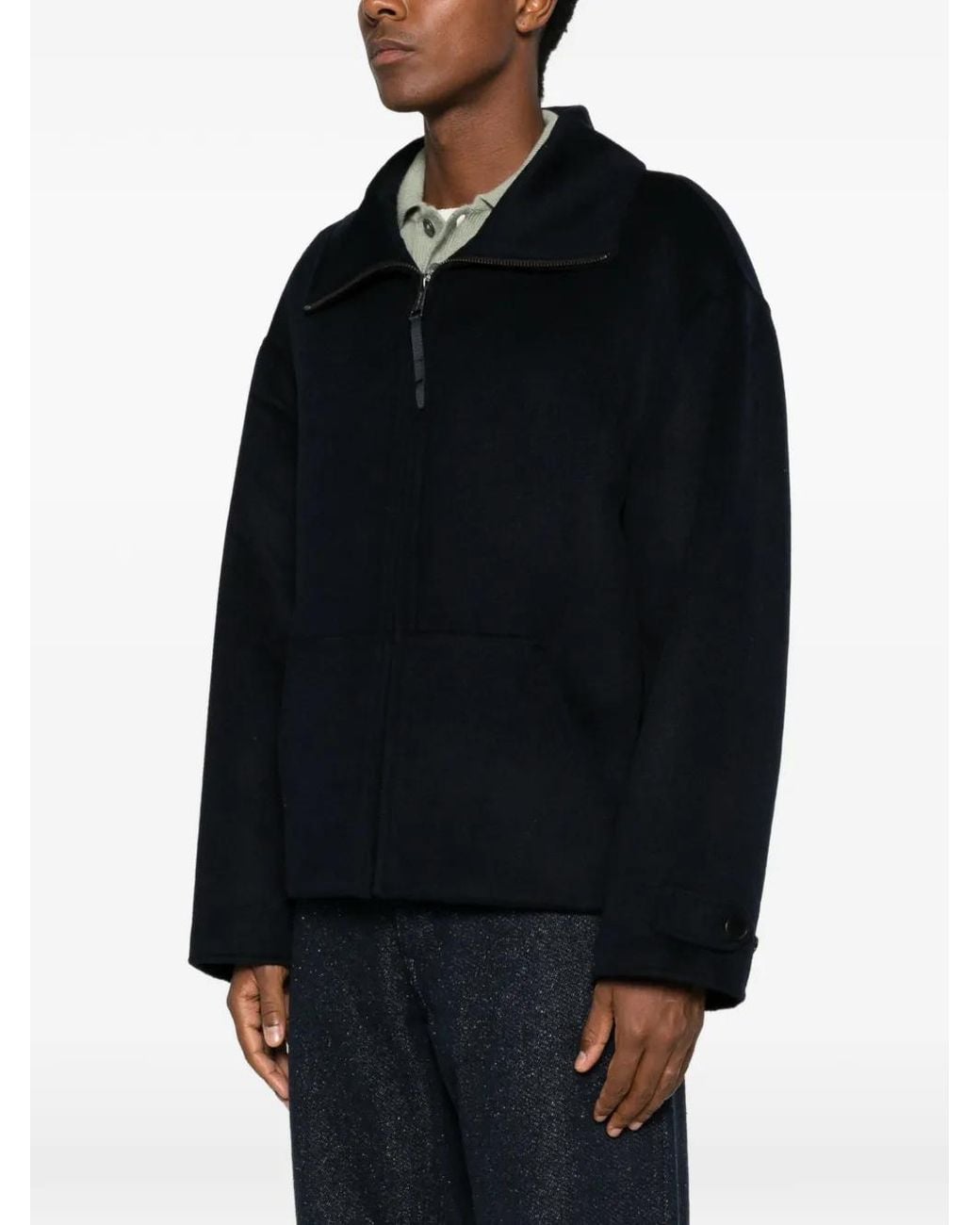 Amaranto Black Zip-Up Spread-Collar Jacket for men