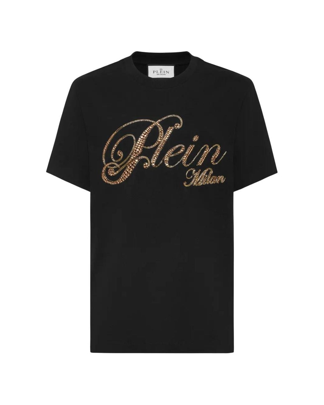 Philipp Plein Black Round Neck T-Shirt Stones for men