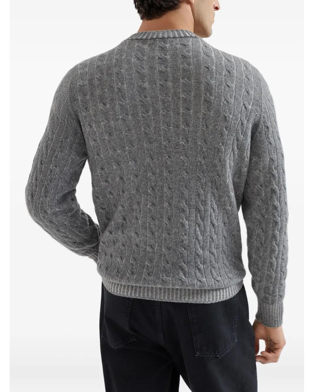 Brunello Cucinelli Gray Cashmere Vanisé Cable-Knit Sweater for men