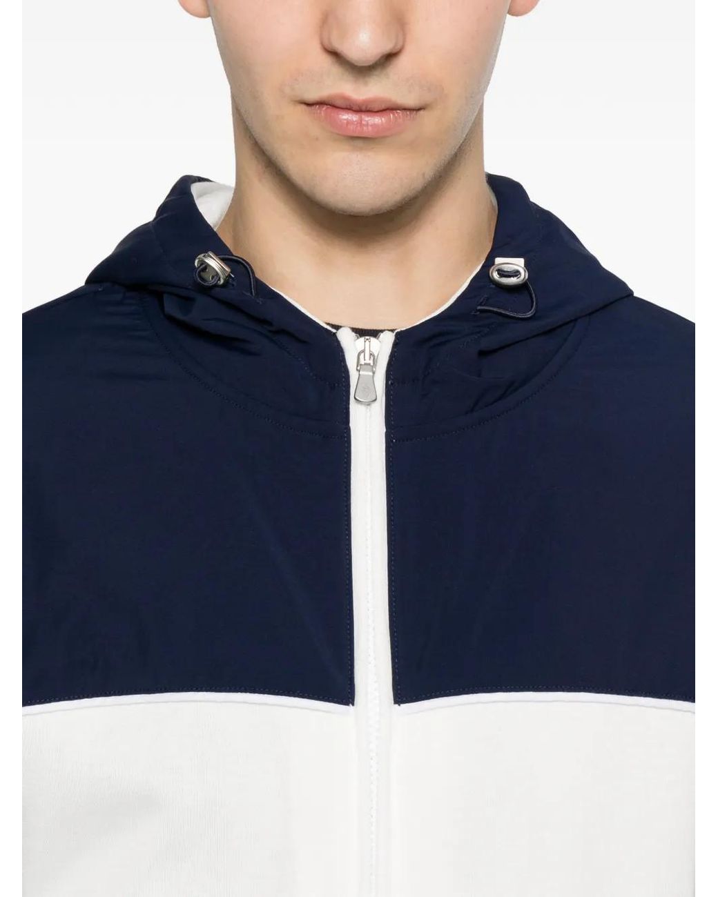 Eleventy Blue Hoodie Colour Block À Fermeture Zippée for men
