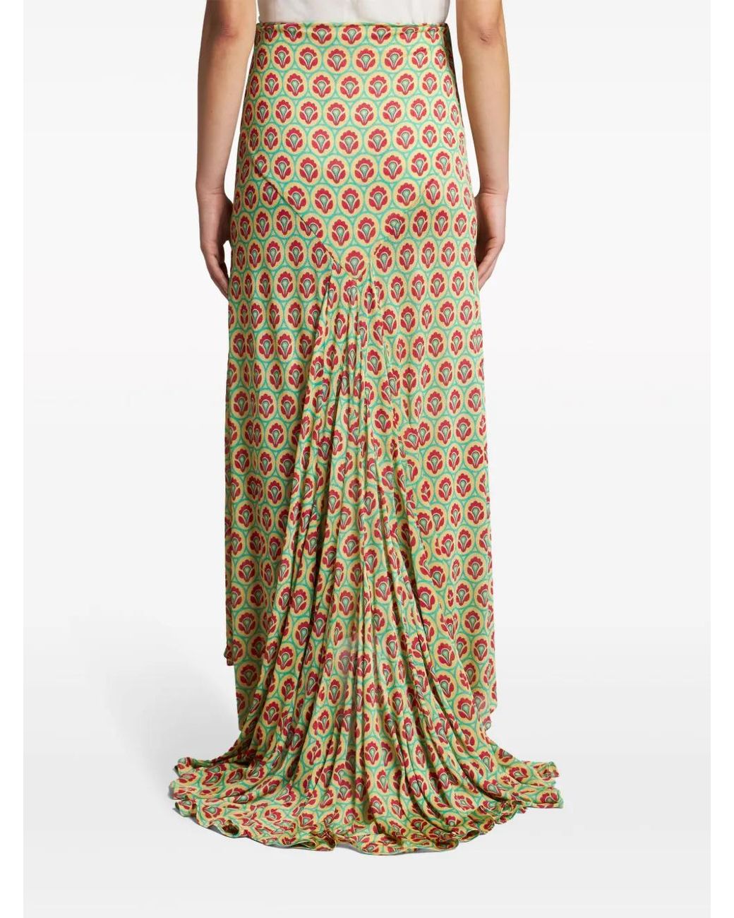 Etro Natural Aurea-Print Train Skirt