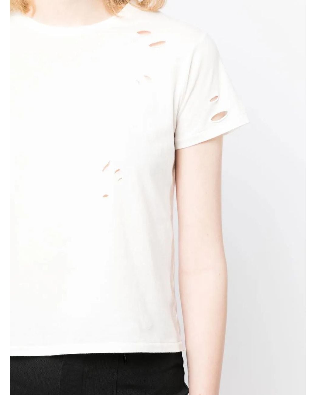 Cynthia Rowley White Punch-Hole Detailing Cotton T-Shirt