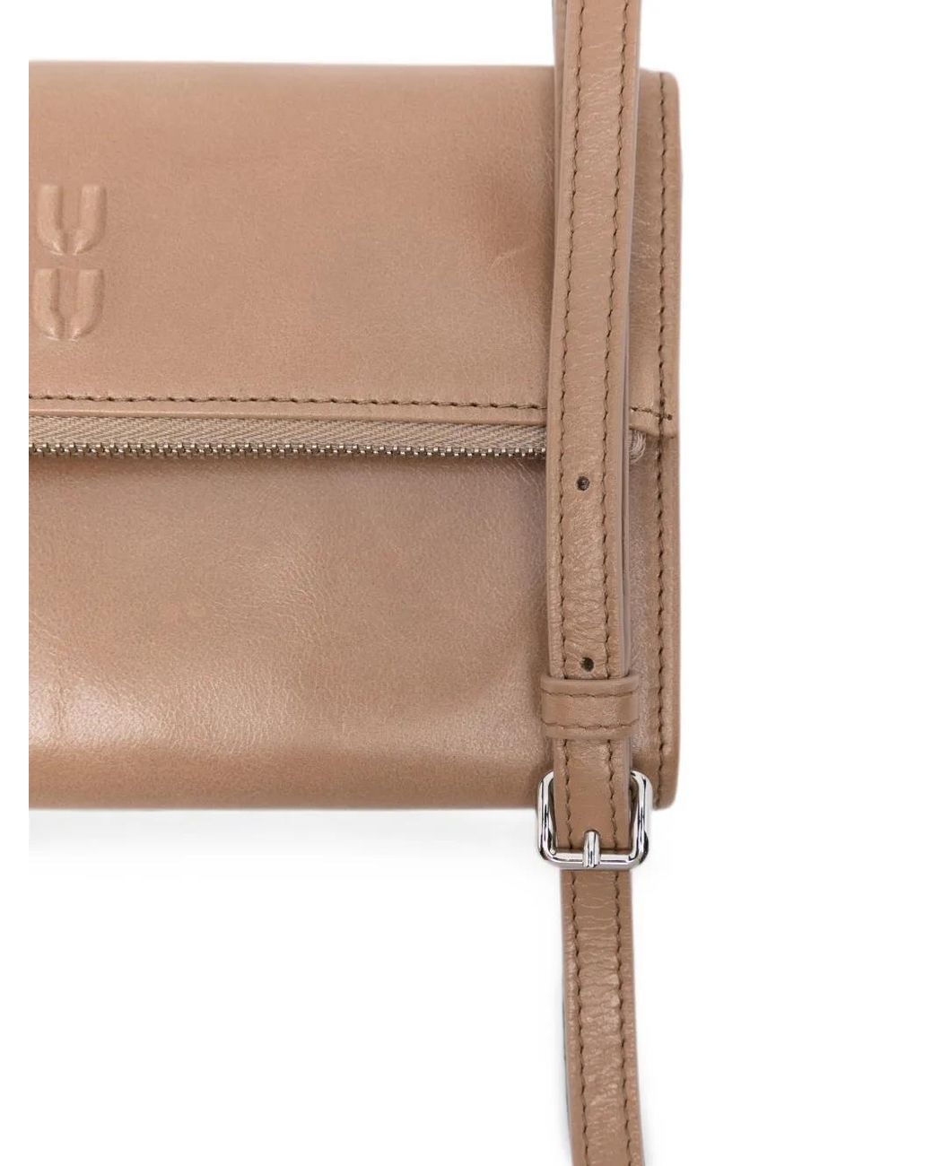 Miu Miu Natural Logo-Embossed Leather Cross Body Bag