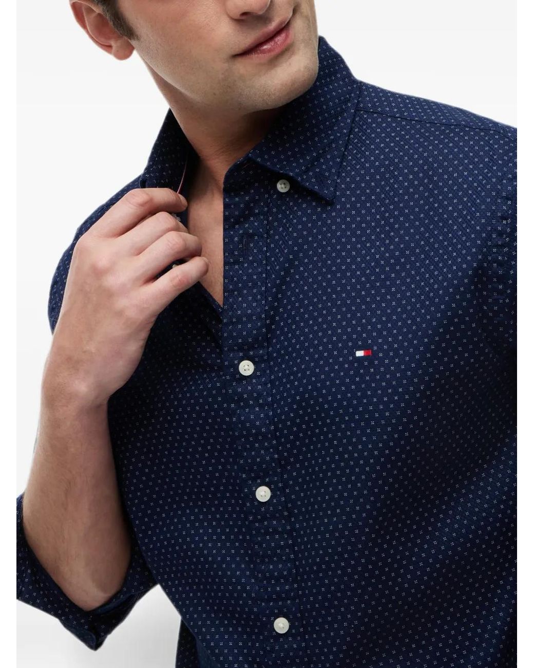 Tommy Hilfiger Blue Micro-Print Button-Down Shirt for men