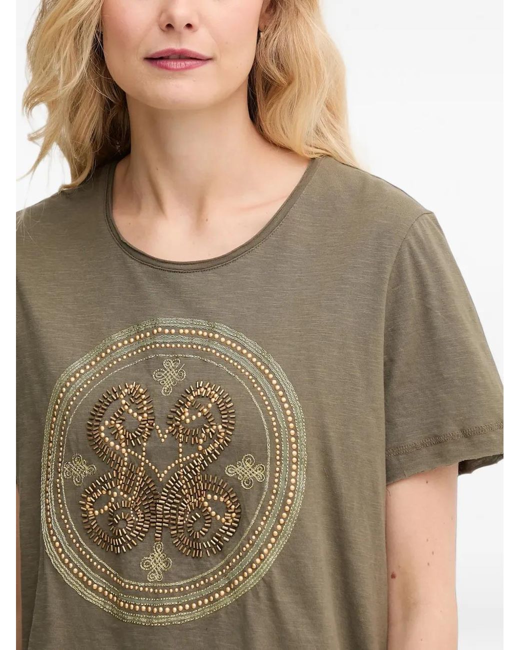 Mos Mosh Green Beaded-Graphic T-Shirt