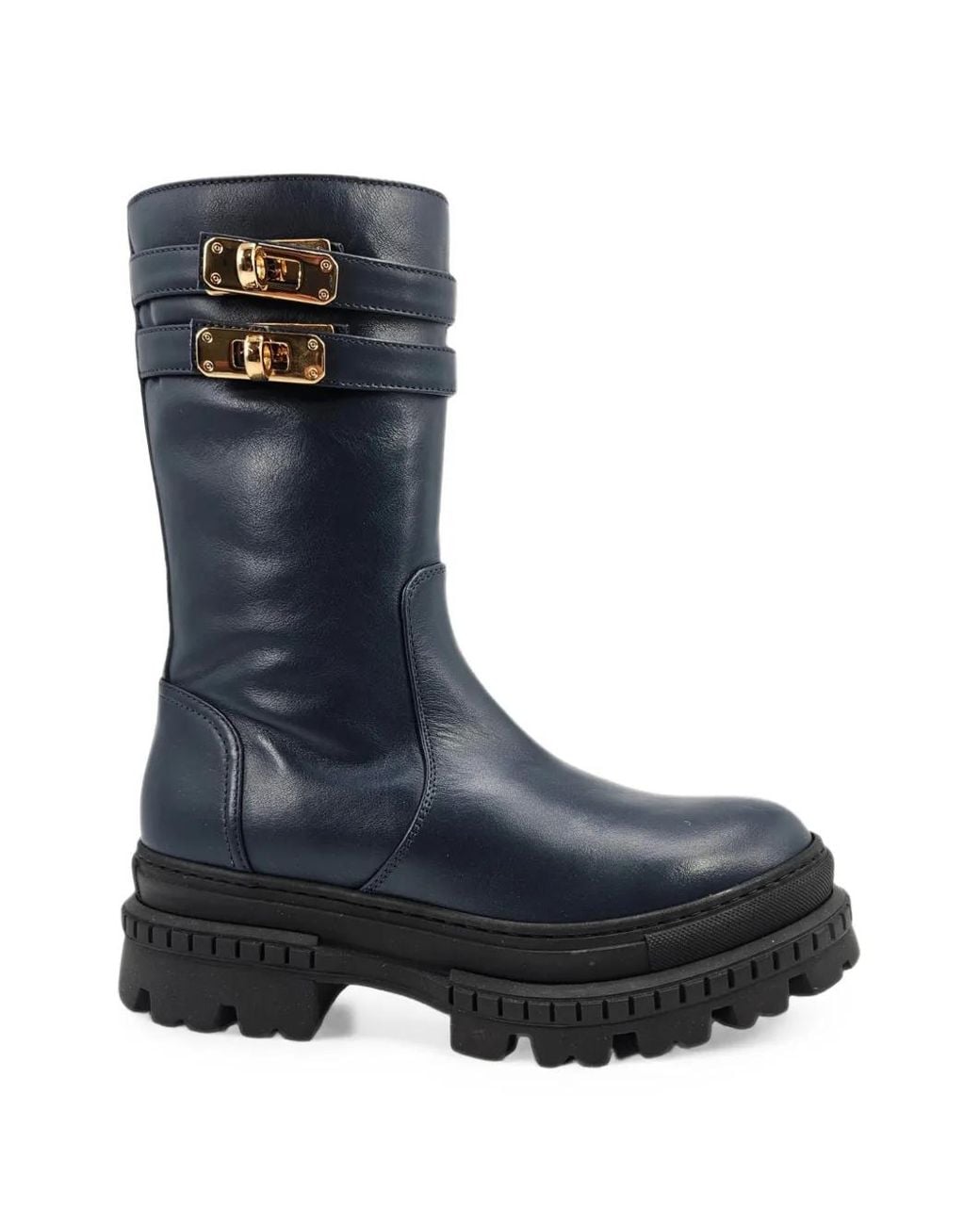 Madison Maison Blue Buckle-Strap Platform Boots