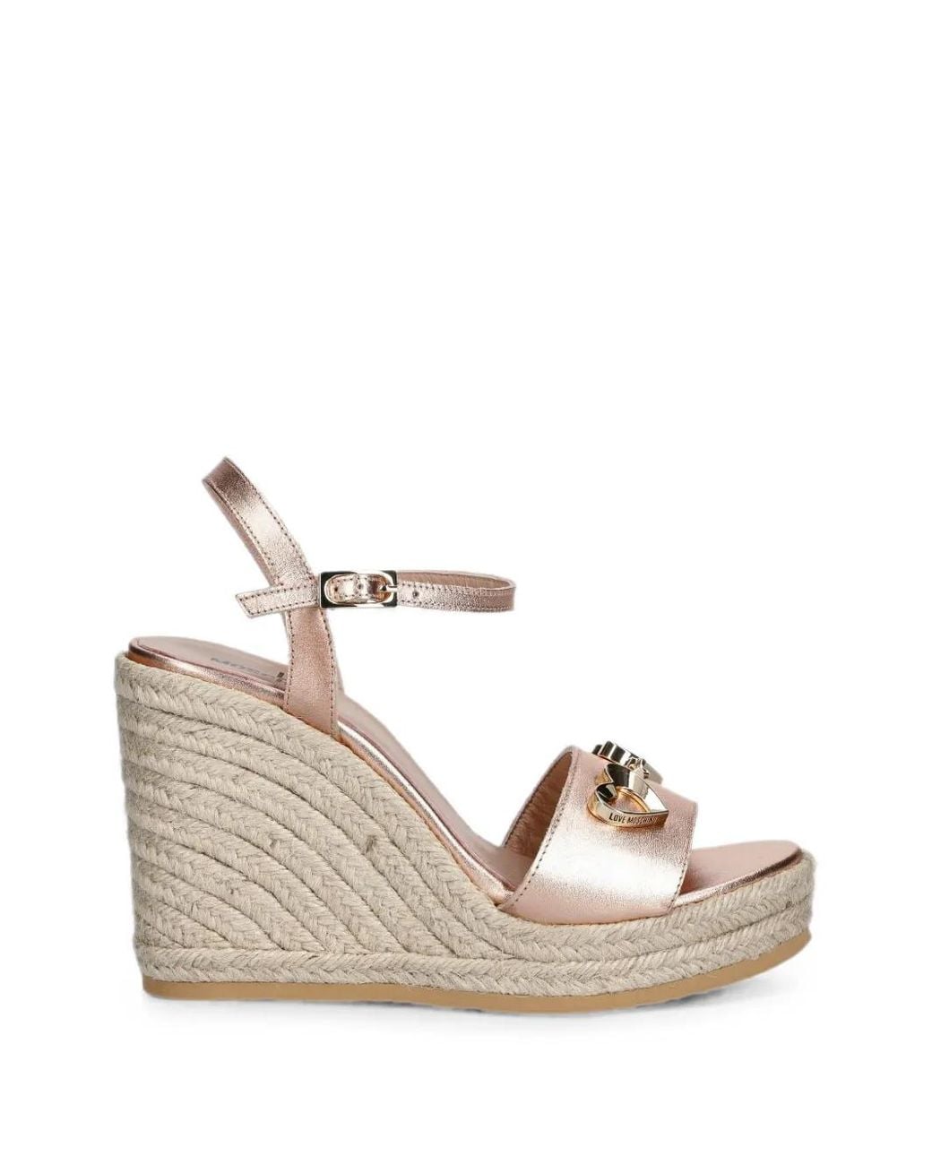 Love Moschino Natural Heart-Plaque Wedge Espadrilles
