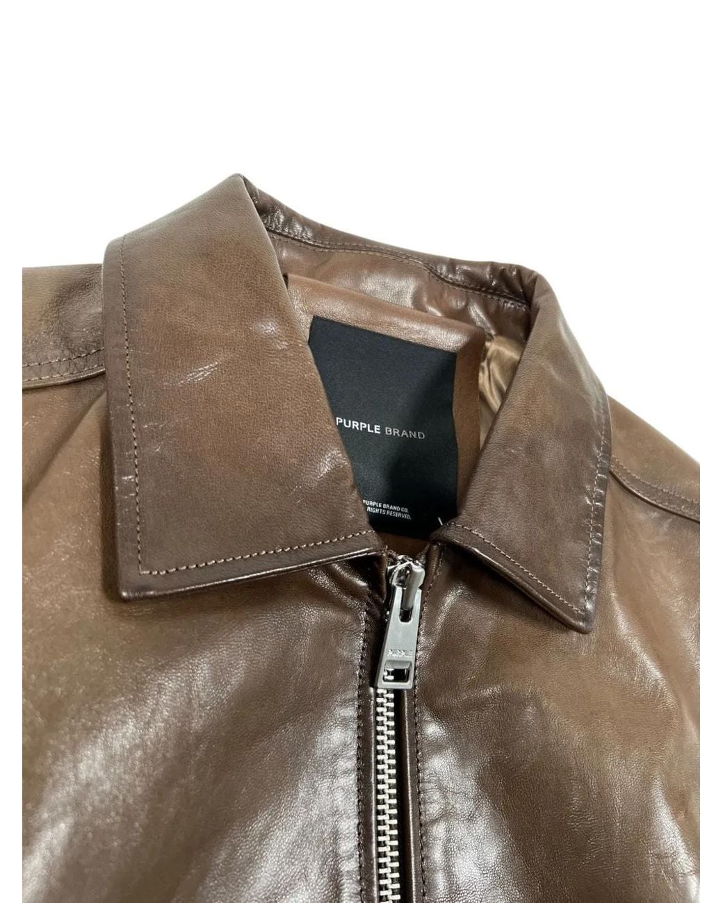 Purple Brand Brown Zip-Fastening Distressed Leather Jacket for men