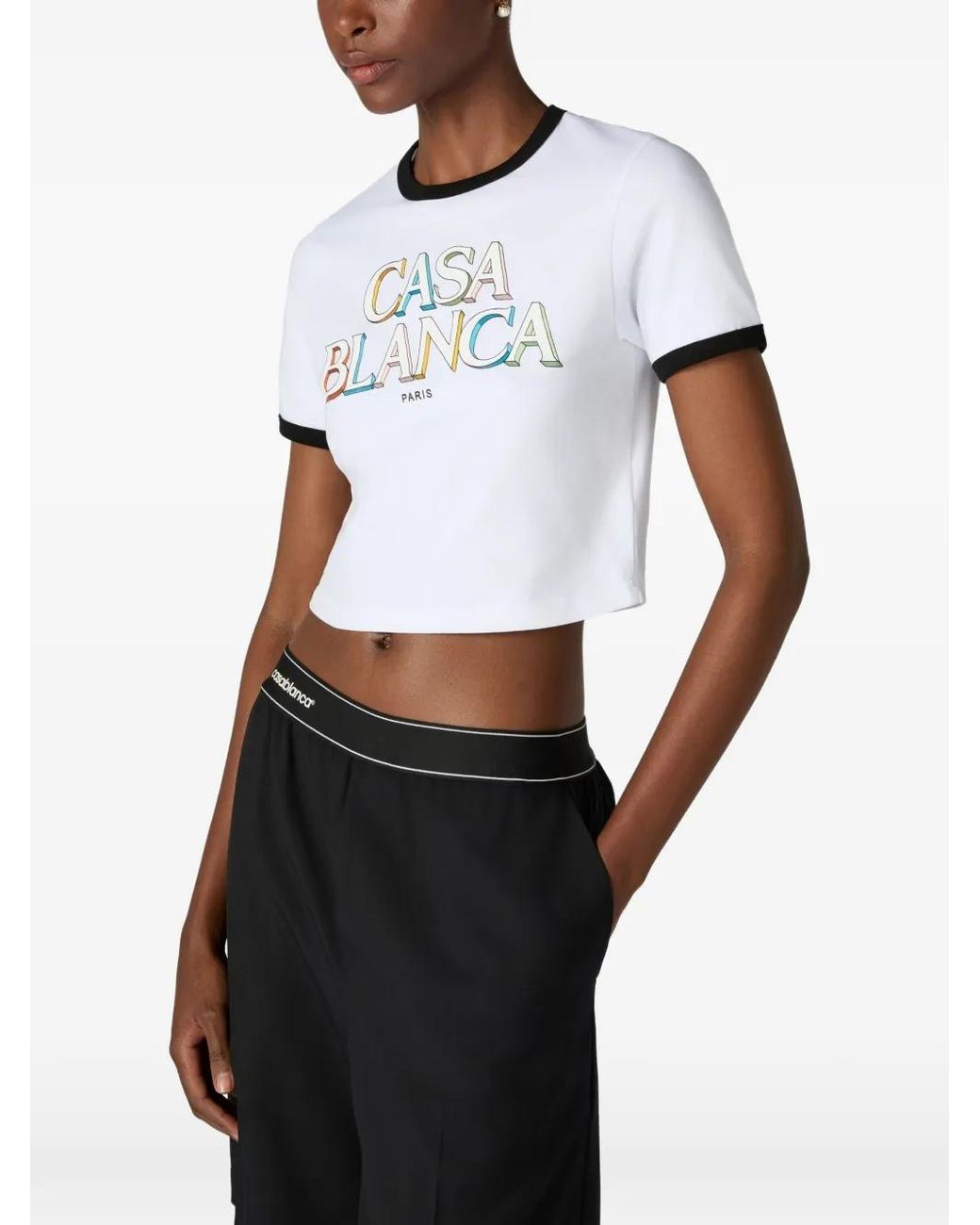 Casablanca White Cropped T-Shirt With Logo