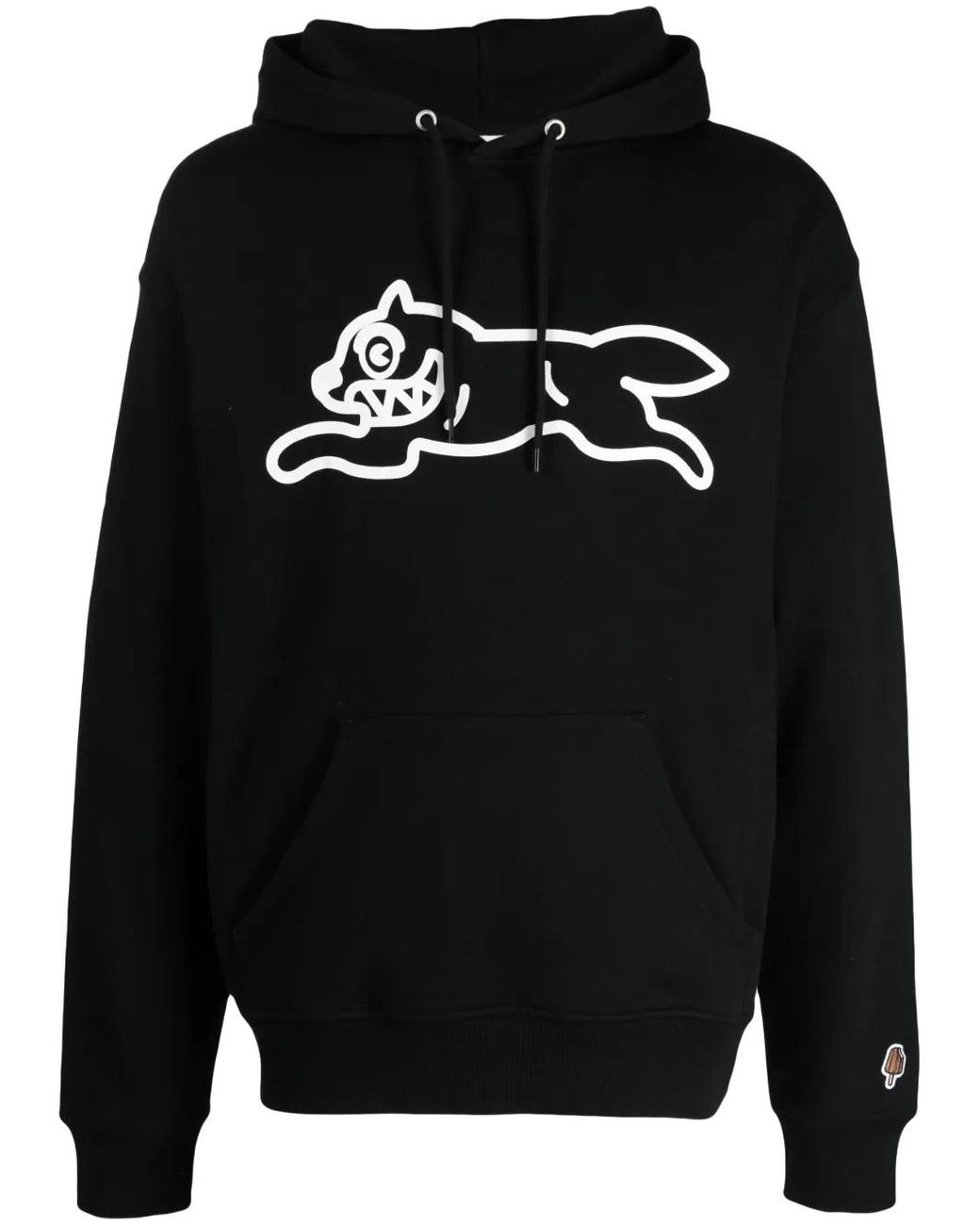 ICECREAM Black Running Dog Rib-Trimmed Hoodie for men