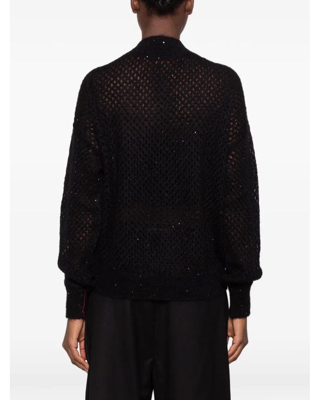 Liviana Conti Black Sequin-Embellished Open-Knit Sweater