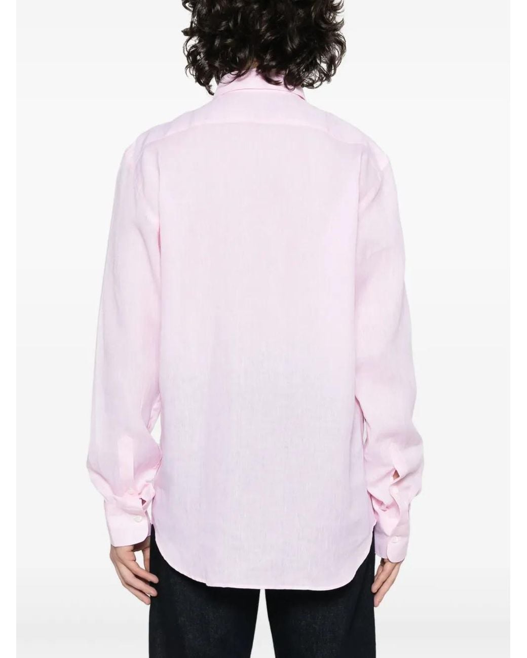 Canali Pink Spread-Collar Linen Shirt for men