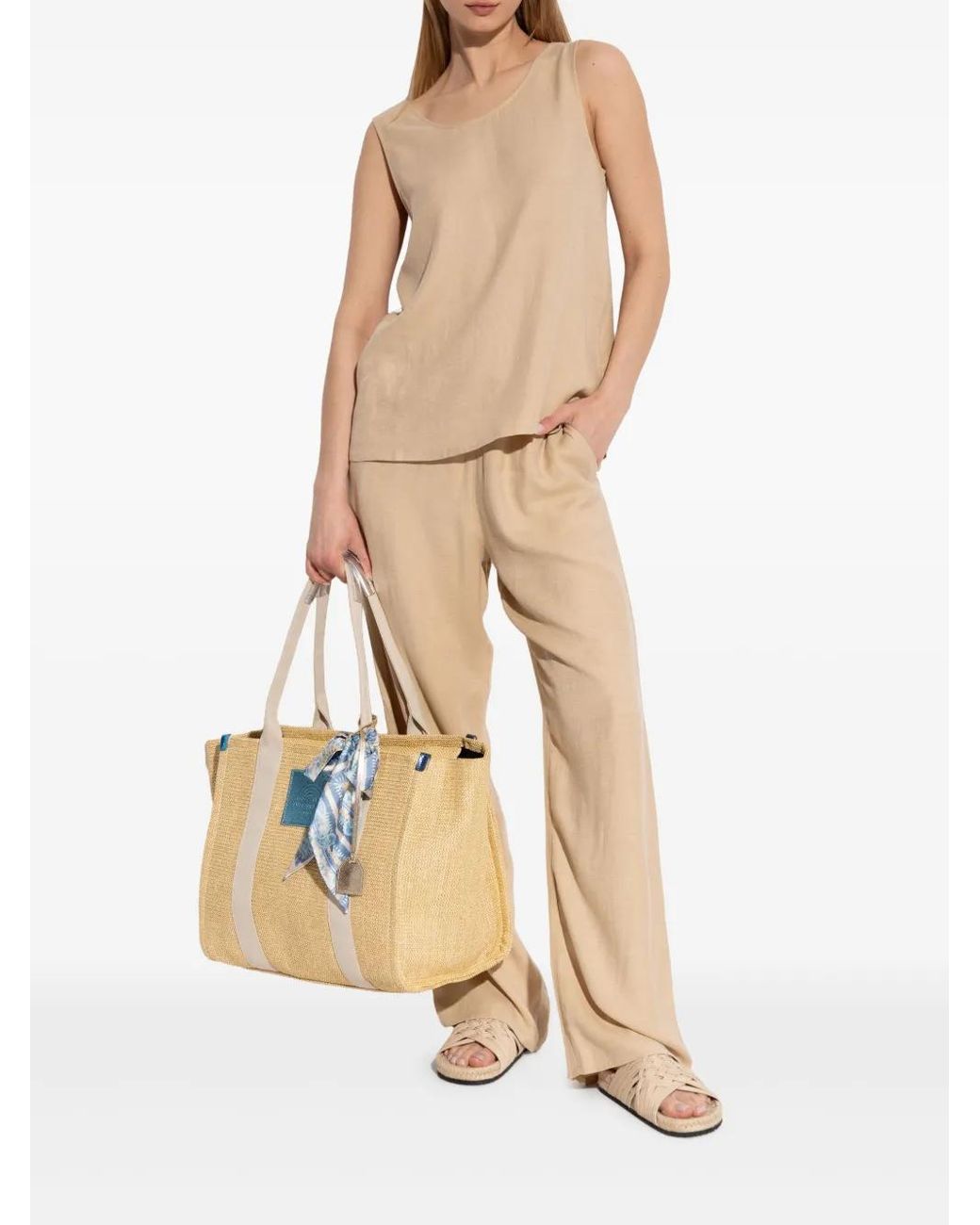 Stella McCartney Natural Pantoletten Mit Überkreuzten Riemen