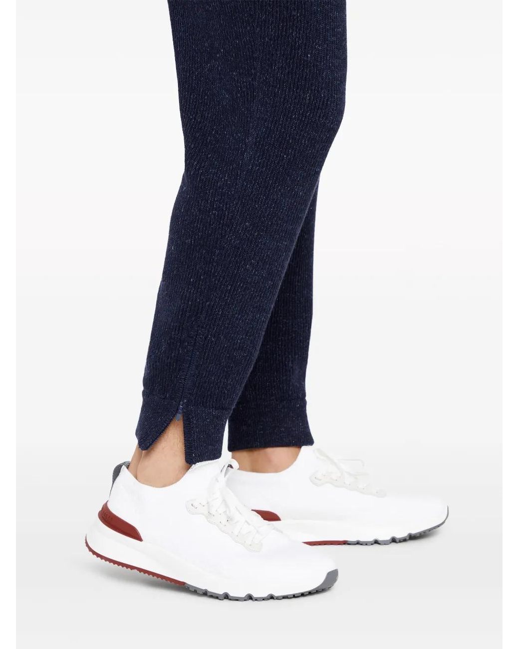 Brunello Cucinelli Blue Ribbed-knit Cotton-blend Track Pants for men