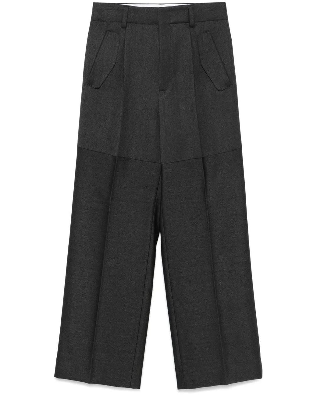 Victoria Beckham Gray Panelled-Design Wool-Blend Straight-Leg Trousers