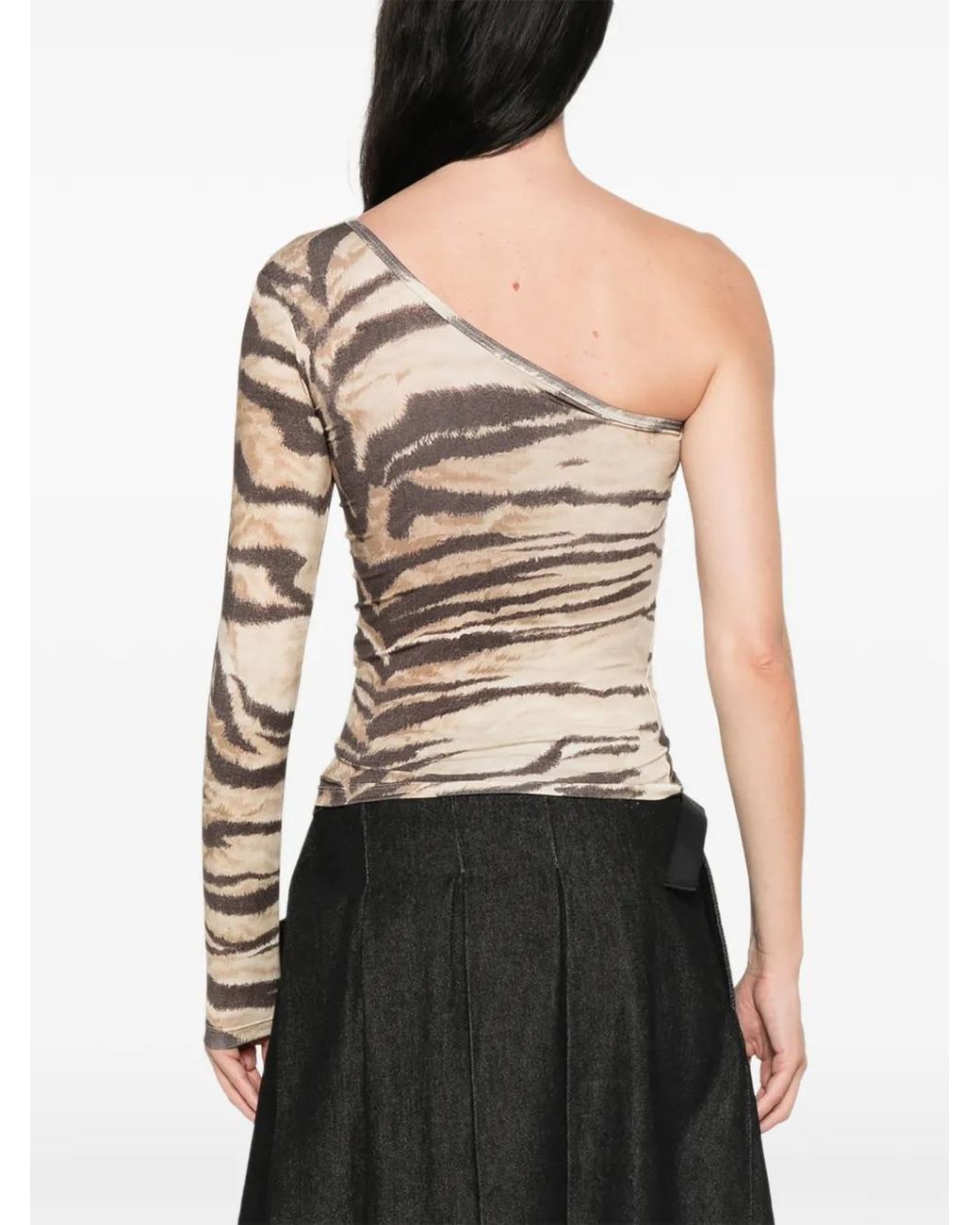 Baserange Natural Tiger-Print One-Shoulder Blouse