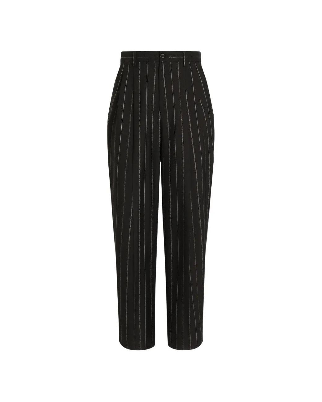 Dolce & Gabbana Black Virgin Wool Pinstripe Trousers for men