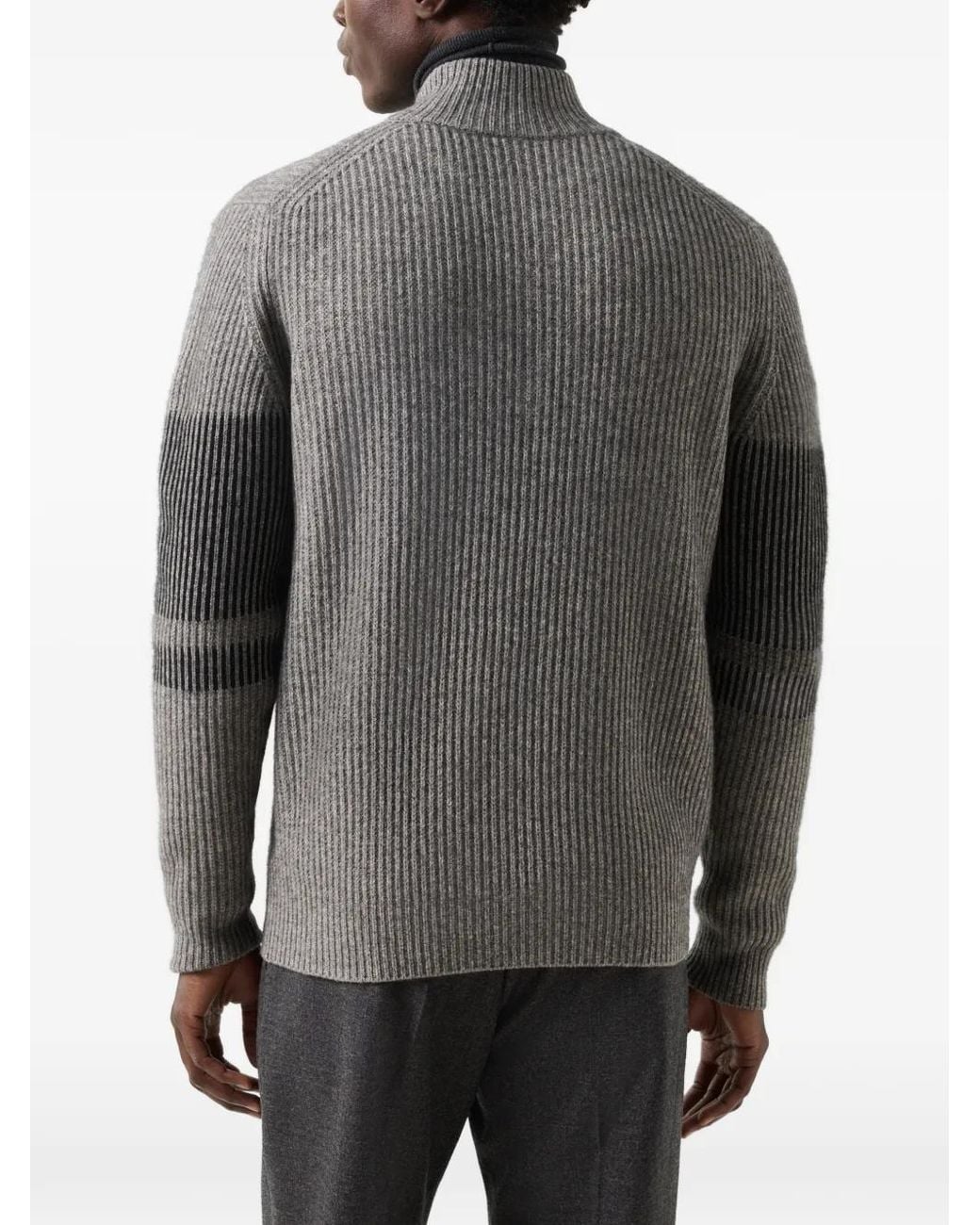Bogner Gray Yak Troyer Loris Logo-Jacquard Ribbed-Knit Sweater for men