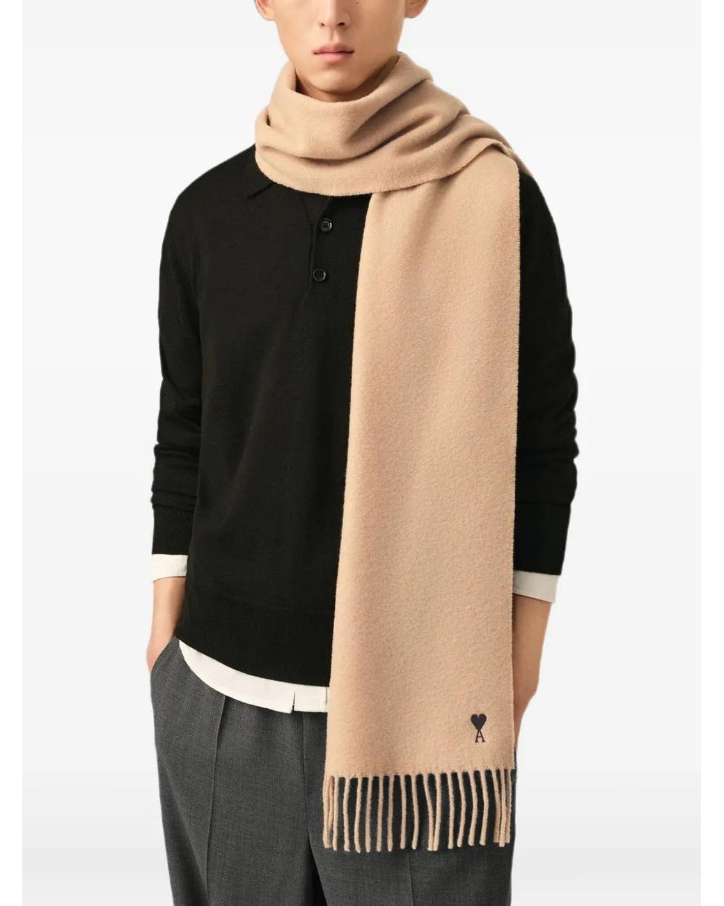 AMI Natural Wool Scarf With Ami De Coeur