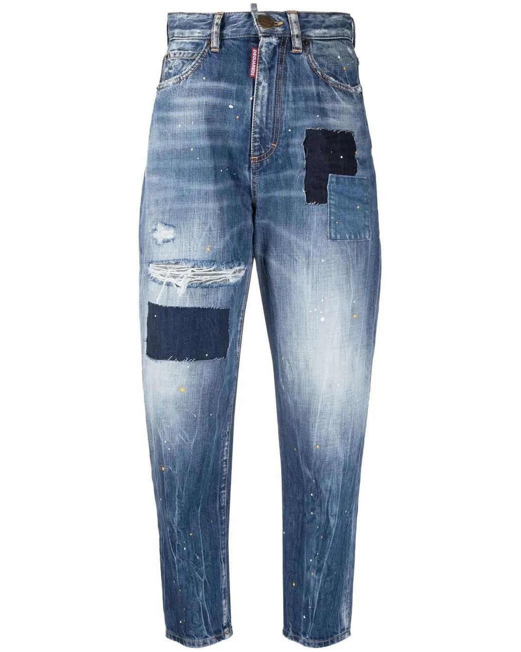 DSquared² Blue Distressed Patchwork Cropped Jeans