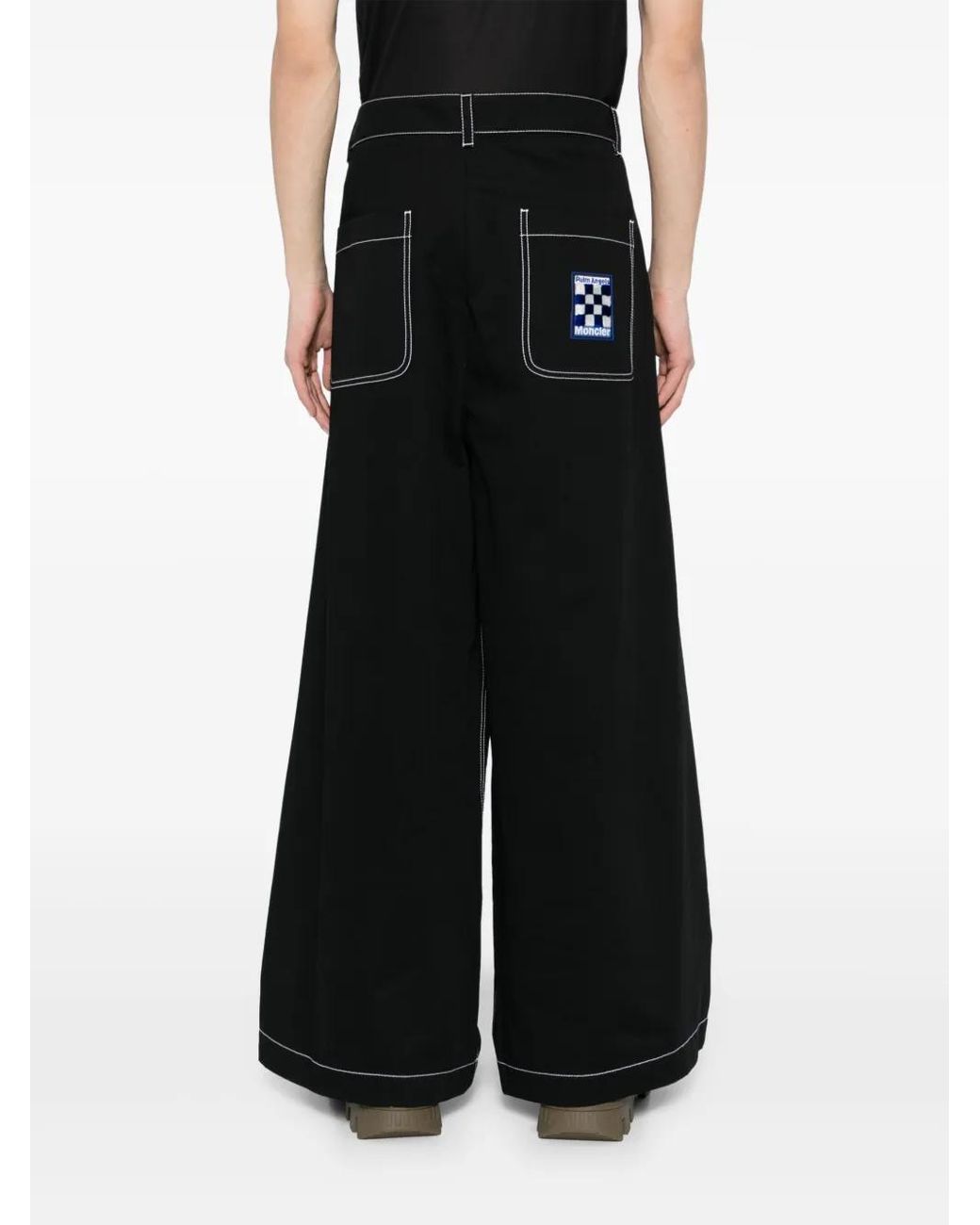 Moncler Black Logo-Patch Wide-Leg Trousers for men