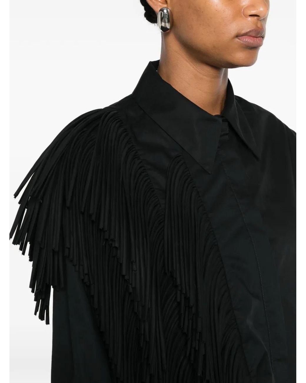 Erika Cavallini Semi Couture Black Fringe-Detail Shirt