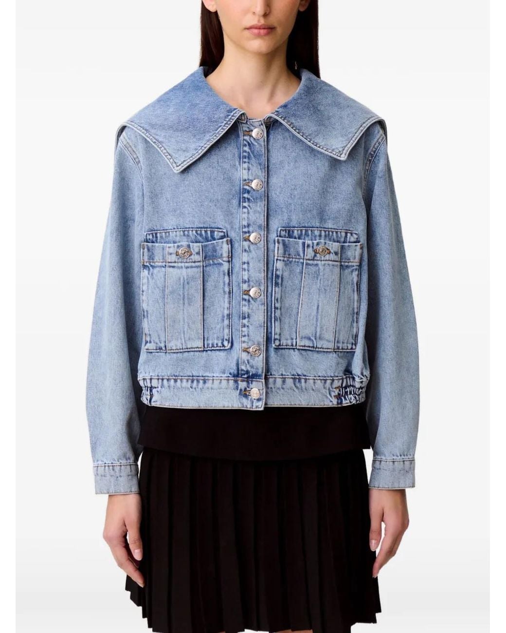 Claudie Pierlot Blue Contrast Stitch Denim Jacket