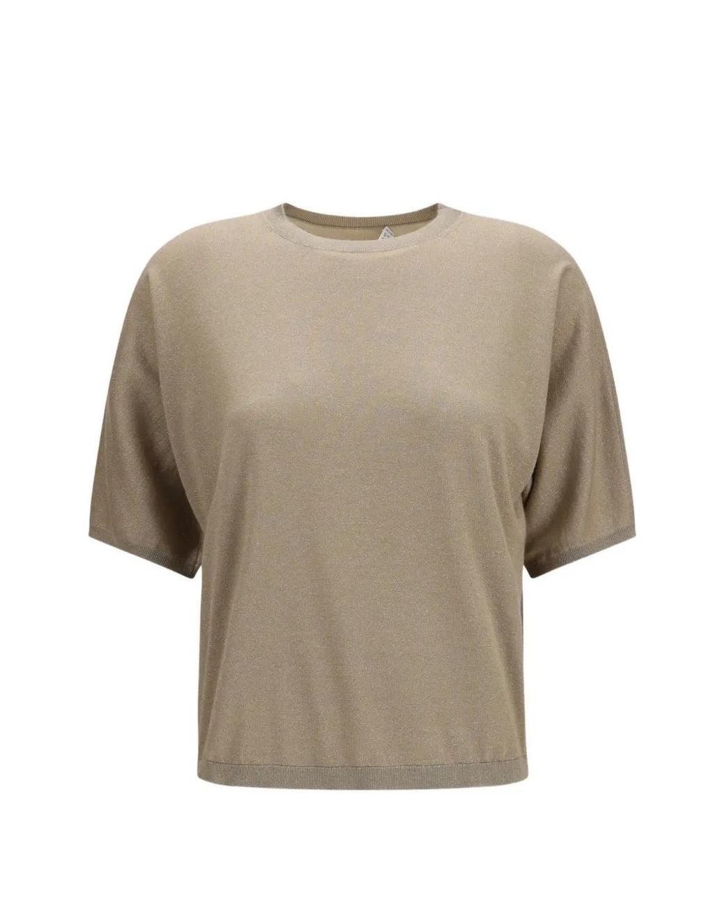 Brunello Cucinelli Natural Short-Sleeve Round-Neck Sweater