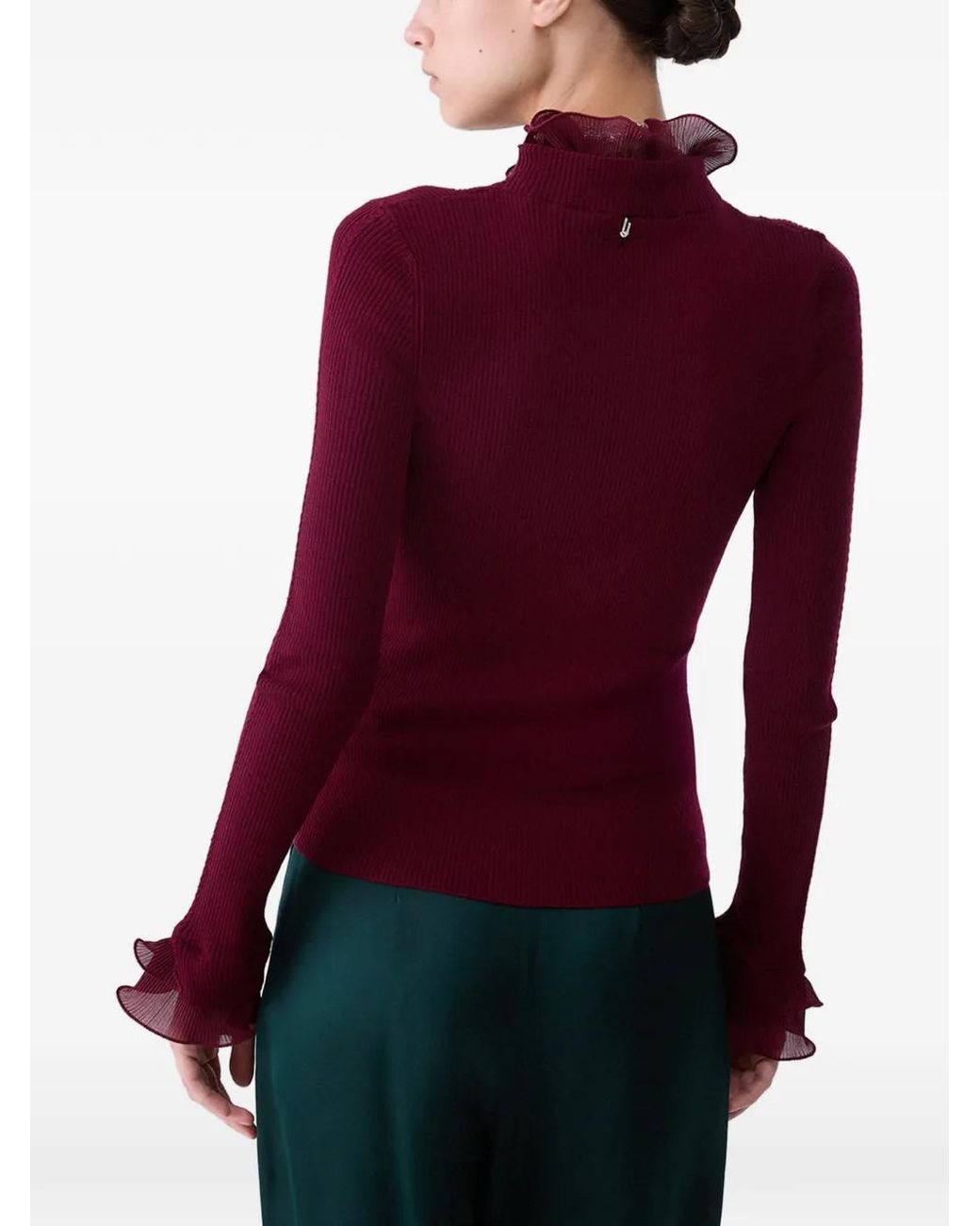 Liu Jo Red Wool Turtleneck With Ruffles