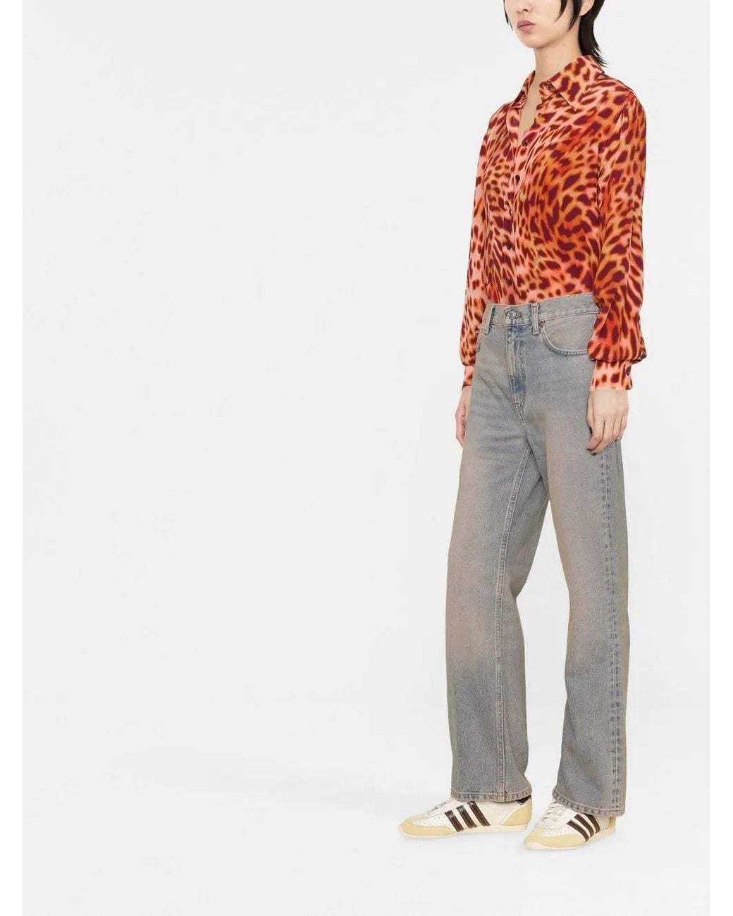 Stella McCartney Orange Leopard-Print Silk Shirt